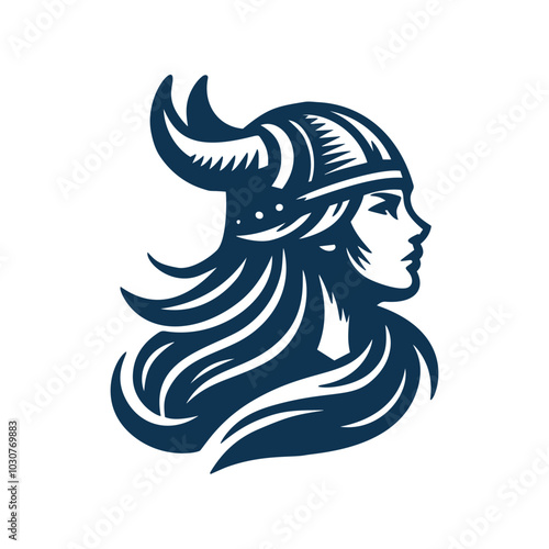 Hand drawn viking warrior girl logo vector illustration