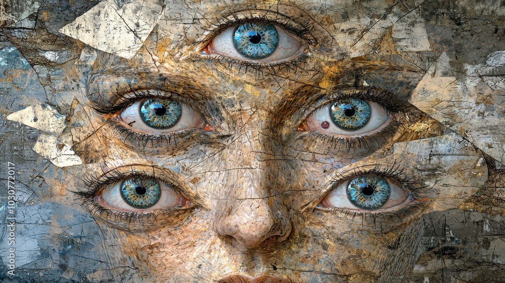 Surreal Visionary Art with Multiple Eyes and Abstract Texture Surreal Visionary Art with Multiple Eyes and Abstract Texture