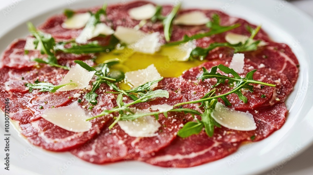 Gourmet Beef Carpaccio with Arugula and Parmesan - Culinary Presentation for Fine Dining