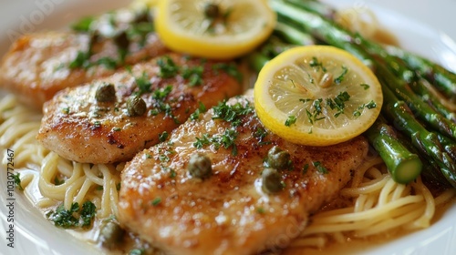 Gourmet Veal Piccata with Lemon Caper Sauce and Angel Hair Pasta photo