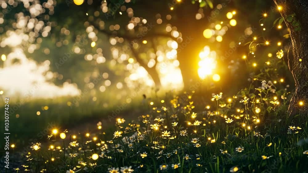 A serene landscape with flowers and sunlight, creating a magical, tranquil atmosphere. A serene landscape with flowers and sunlight, creating a magical, tranquil atmosphere.