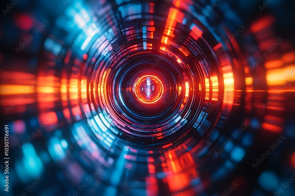 Abstract Circular Tunnel with Red and Blue Glowing Lights Abstract Circular Tunnel with Red and Blue Glowing Lights