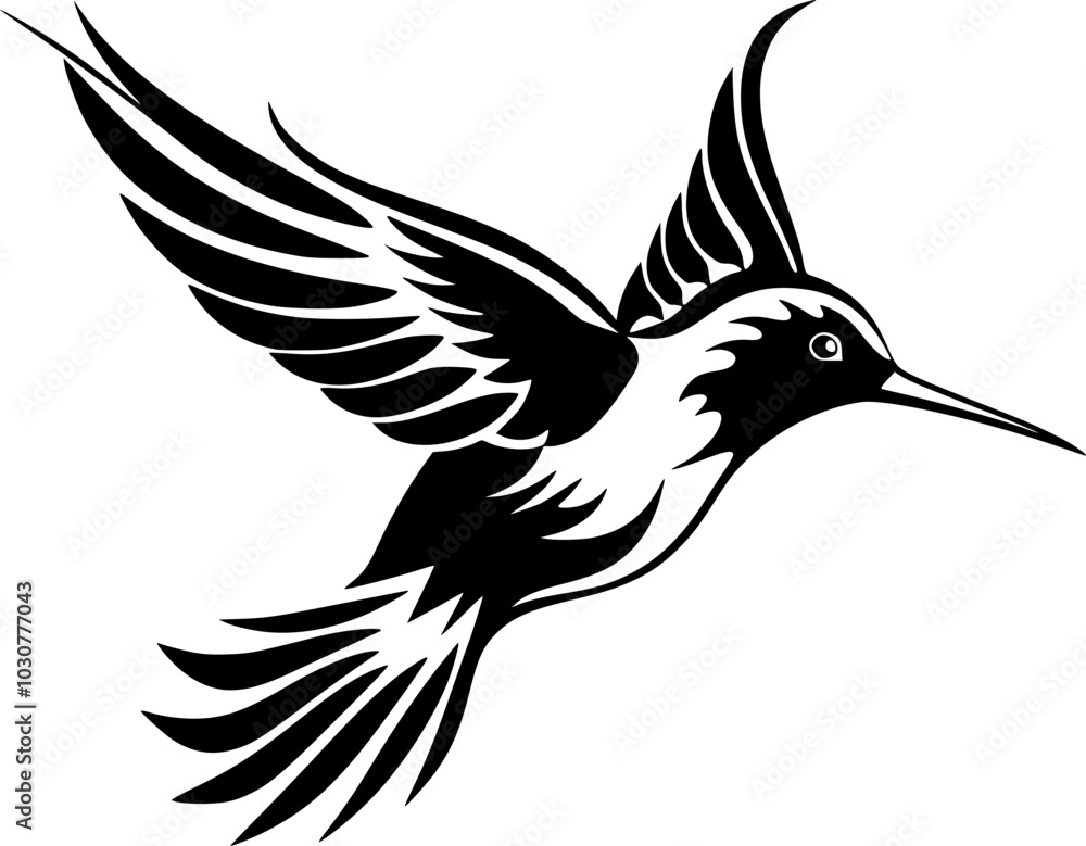 Fototapeta premium Hummingbird - Black and White Isolated Icon - Vector illustration