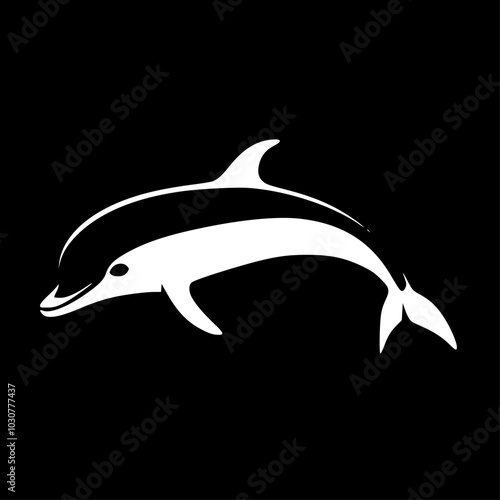 Dolphin | Black and White Vector illustration