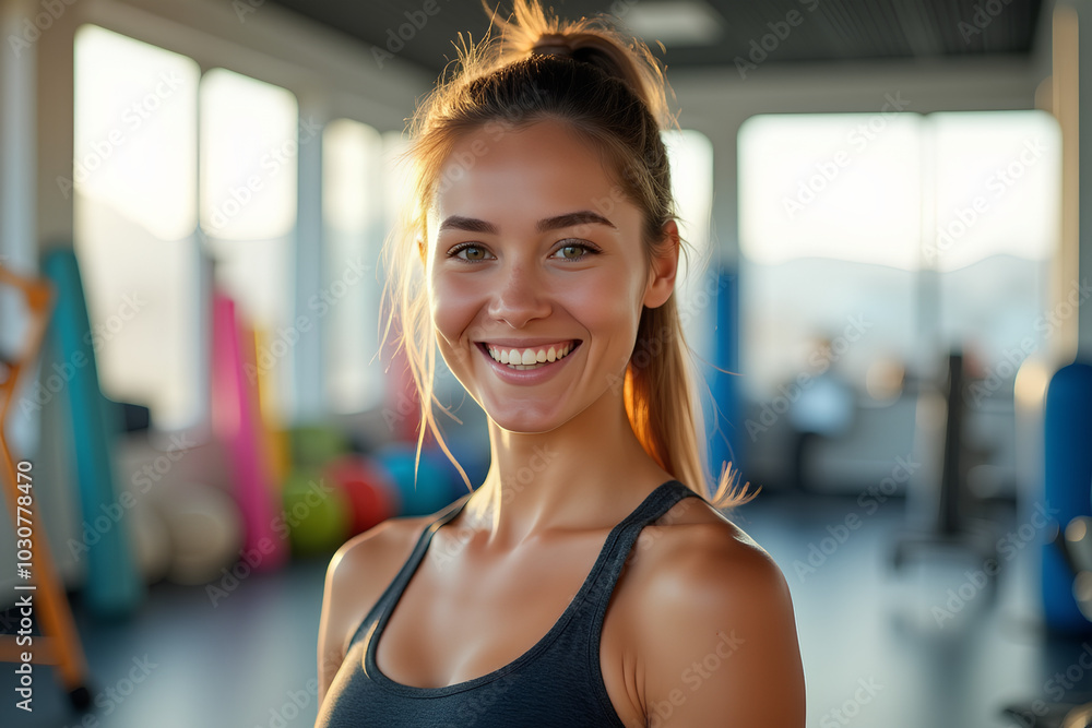 portrait of a smiling young woman in the gym portrait of a smiling young woman in the gym