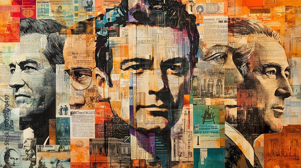 custom made wallpaper toronto digitalArtistic collage featuring prominent historical figures.