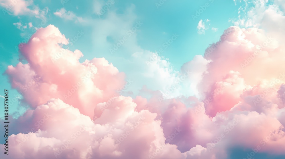 Dreamy Pastel Sky with Fluffy Pink and White Clouds Dreamy Pastel Sky with Fluffy Pink and White Clouds