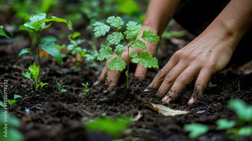 Hands Planting a Young Tree Sapling in Soil Hands Planting a Young Tree Sapling in Soil