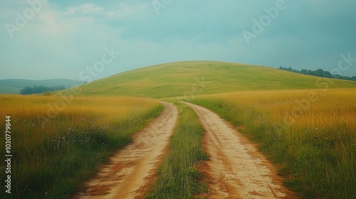 the hill of the crossroads. meadow landscape hill crossroad rural