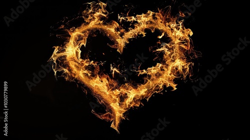 A digital illustration of a golden flame forming a heart shape against a black background.