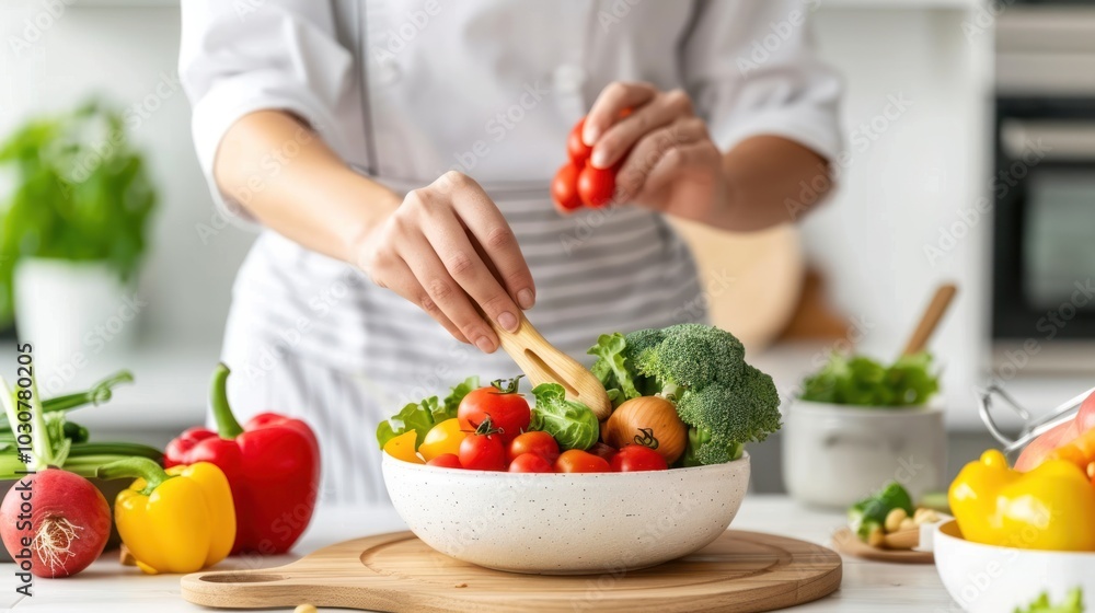 Person Adding Tomatoes to a Bowl of Vegetables Person Adding Tomatoes to a Bowl of Vegetables