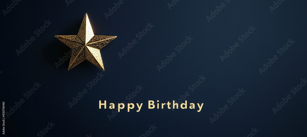 Obraz premium Elegant Minimalist Birthday Card Design with Gold Star on Navy Background for Classy Celebrations
