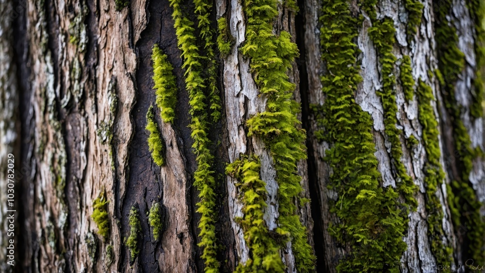 A close-up of a tree trunk covered in vibrant green moss, highlighting the intricate textures of nature and the beauty of forest life A close-up of a tree trunk covered in vibrant green moss, highlighting the intricate textures of nature and the beauty of forest life
