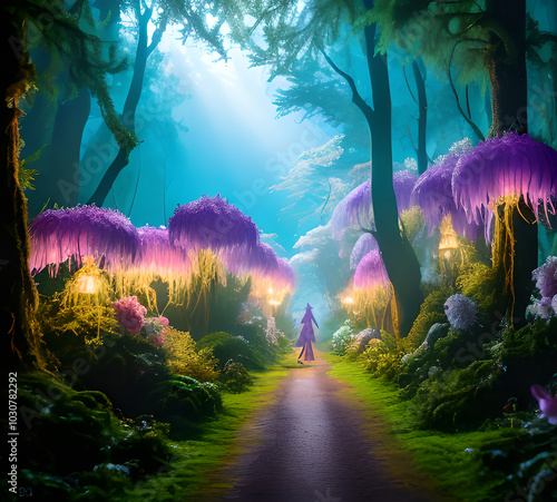 Natural landscape.fantasy world of fairytale country with houses and flowers Cartoon style Advertising for a book.generative ai