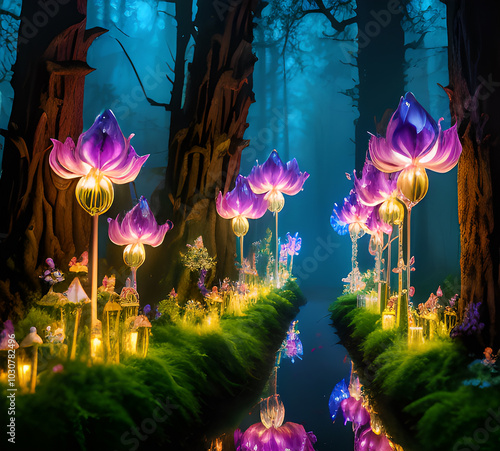 Natural landscape.fantasy world of fairytale country with houses and flowers Cartoon style Advertising for a book.generative ai