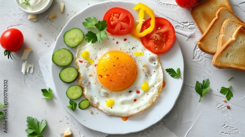 Fried Egg with Cucumber, Tomato, and Toast - A Simple and Delicious Breakfast