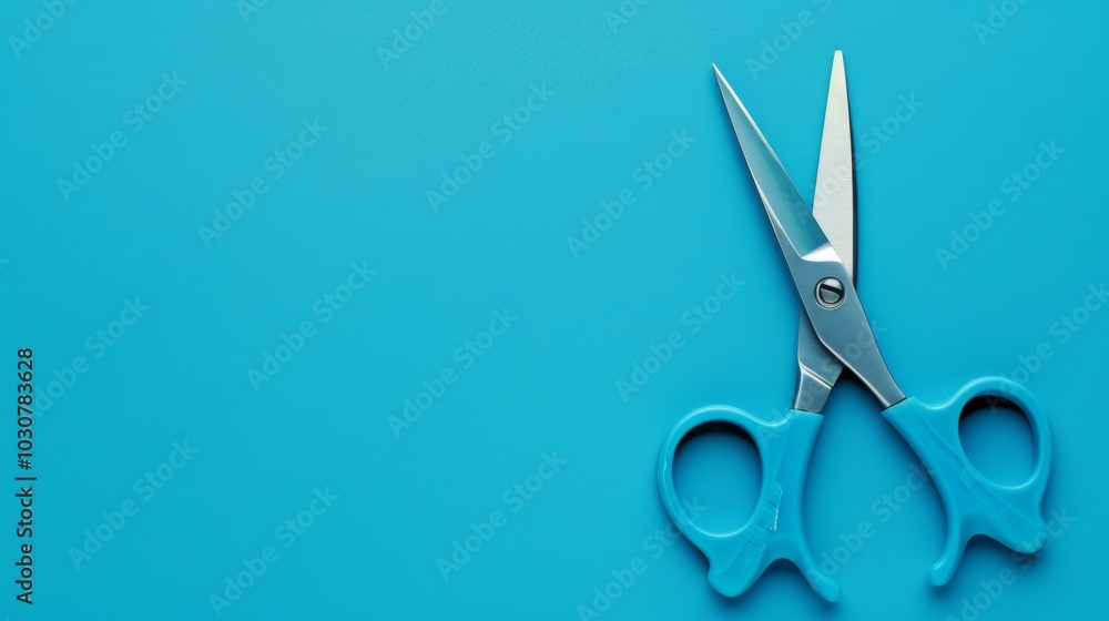 Sharp Blue Scissors on Blue Background Sharp Blue Scissors on Blue Background