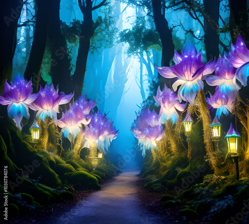 Natural landscape.fantasy world of fairytale country with houses and flowers Cartoon style Advertising for a book.generative ai