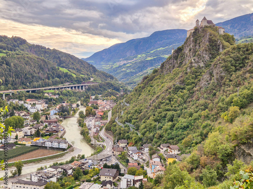 View on the town of Klausen / Chiusa in Eisack Valley / Valle Isarco in South Tyrol, northern Italy photo