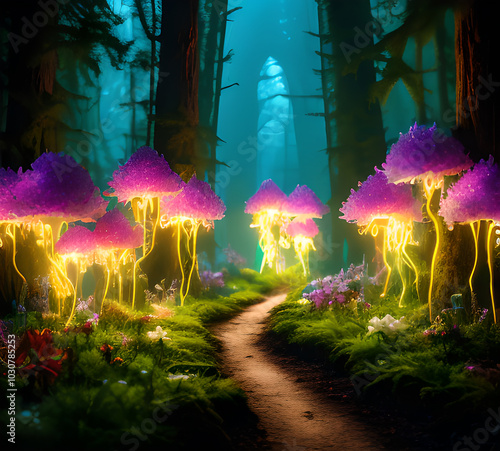 Natural landscape.fantasy world of fairytale country with houses and flowers Cartoon style Advertising for a book.generative ai