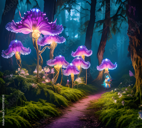 Natural landscape.fantasy world of fairytale country with houses and flowers Cartoon style Advertising for a book.generative ai