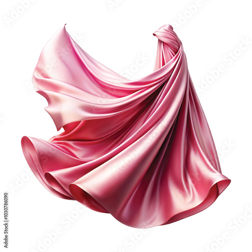 Flying stylish and colourful silk or cotton fabric. Waving satin cloth isolated on transparent PNG background.