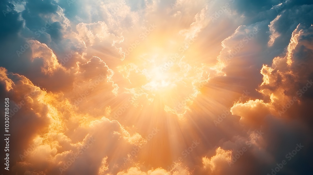 Bright sunlight breaking through the clouds, symbolizing hope and new beginnings Bright sunlight breaking through the clouds, symbolizing hope and new beginnings