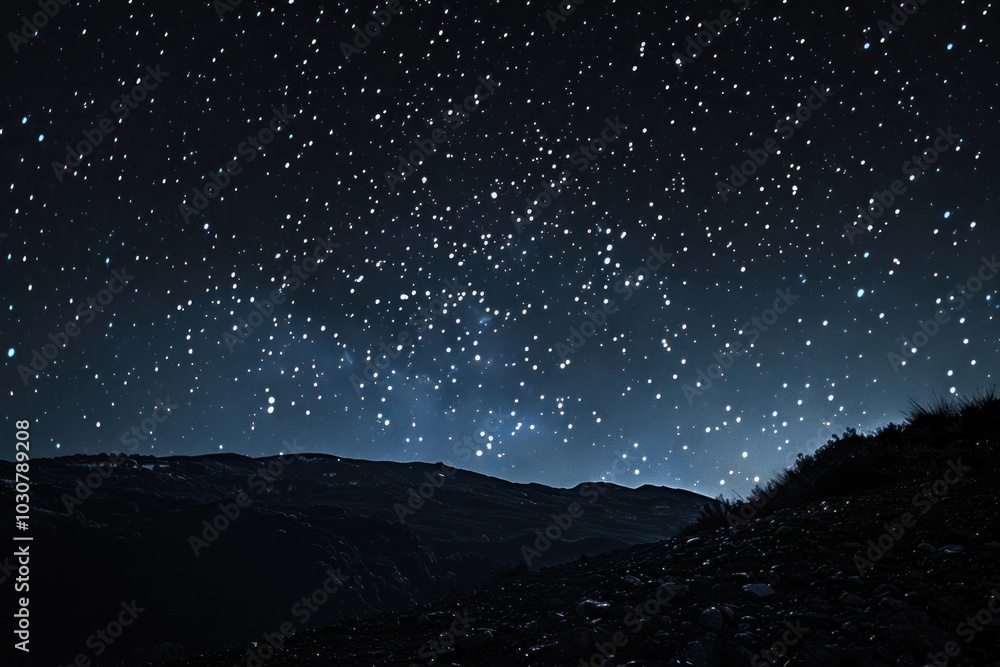 Naklejka premium Starry night sky over mountains