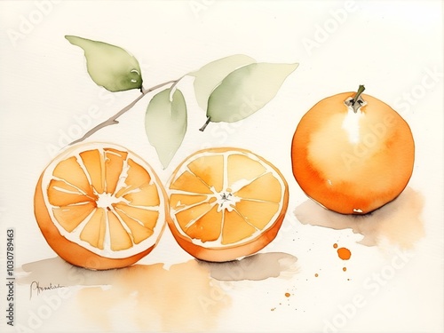 Bright watercolor illustrations of oranges and citrus fruits. Perfect for kitchen decor or food-themed artwork.