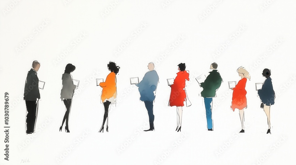 An illustration depicting diverse people actively voting at a polling station, showcasing civic engagement and participation in the democratic process against a vibrant backdrop. An illustration depicting diverse people actively voting at a polling station, showcasing civic engagement and participation in the democratic process against a vibrant backdrop.