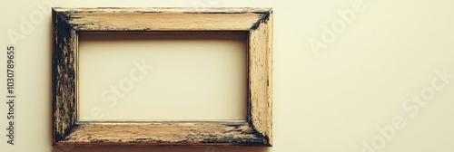 A minimalistic wooden picture frame with a rustic finish, isolated against a pastel cream background, perfect for family memories