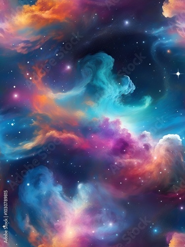 A vivid and colorful depiction of a swirling nebula with stars and glowing cosmic clouds, capturing the beauty of the universe.