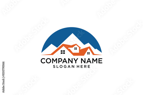 Modern vector house and mountain logo template design.