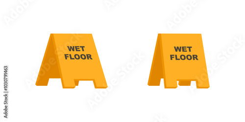 Wet floor yellow board vector set