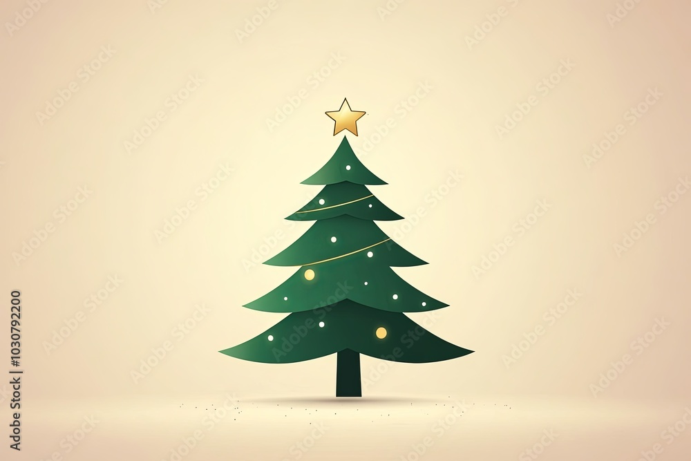 Minimalist Christmas tree with star and ornaments Minimalist Christmas tree with star and ornaments