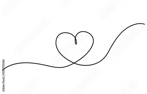 Continuous heart line drawing Fancy minimalist illustration. Symbol of love One line abstract minimalist, Heart and love sign in continuous one line drawing. Thin flourish and romantic symbol 