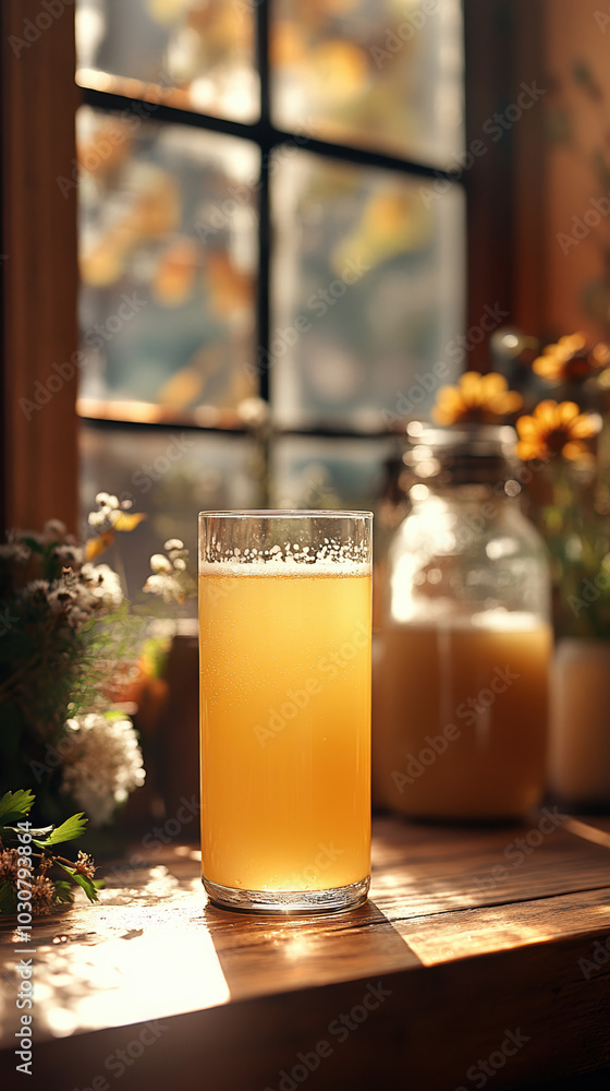 A refreshing fruit juice served in a glass jar, highlighting the beauty of natural ingredients in a bright, inviting setting. A refreshing fruit juice served in a glass jar, highlighting the beauty of natural ingredients in a bright, inviting setting.