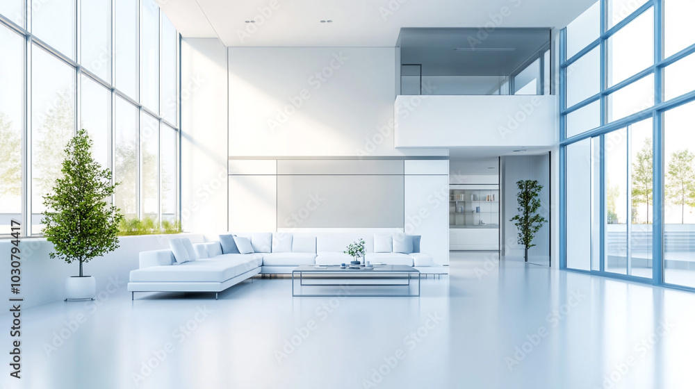 Bright and modern living room with large windows, minimalistic furniture, and a serene view of a city skyline., Photo interior modern design room 3d illustration. Bright and modern living room with large windows, minimalistic furniture, and a serene view of a city skyline., Photo interior modern design room 3d illustration.