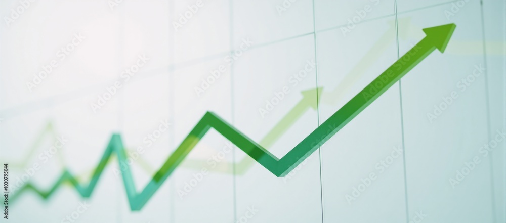 Obraz premium A green business-related line graph on an arrows background file format