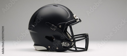 Blank black American football helmet side view mockup photo