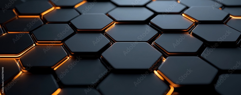 A close-up view of hexagonal tiles in dark tones, featuring a glowing orange outline that creates a modern, tech-inspired aesthetic. A close-up view of hexagonal tiles in dark tones, featuring a glowing orange outline that creates a modern, tech-inspired aesthetic.
