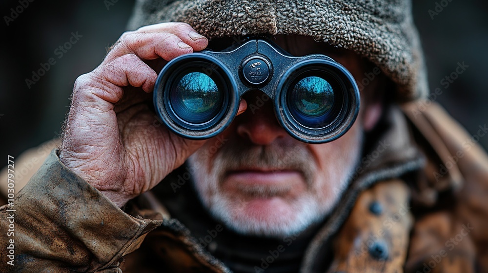Fototapeta premium Man Looking Through Binoculars