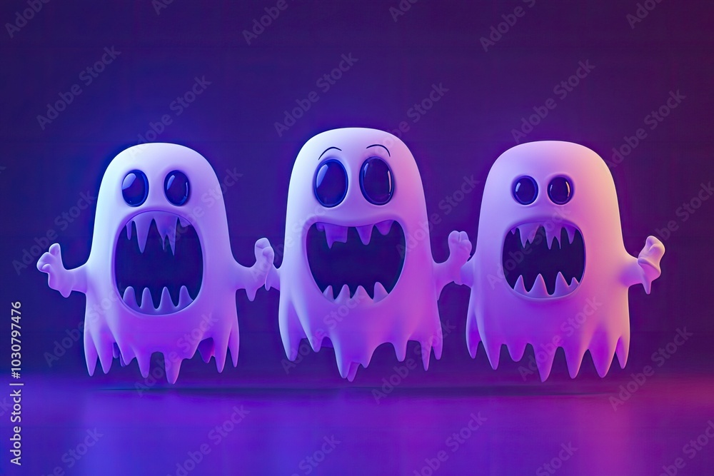 Obraz premium Halloween party. Funny, scary characters for the party concept. 3D Creepy, scary. Dark banner for advertising. Vector illustration. with generative ai