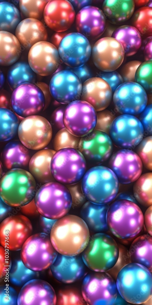 Colorful metallic spheres in various hues create a vibrant, lively texture. Colorful metallic spheres in various hues create a vibrant, lively texture.
