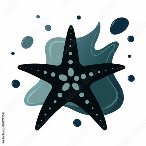 A starfish on the seabed silhouette vector illustration on white background