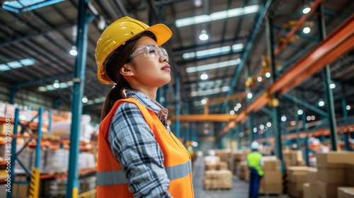 Female Worker in a Warehouse Wearing Safety Gear