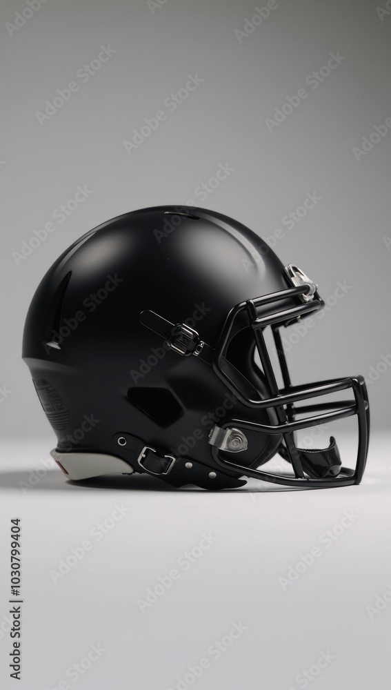 Fototapeta premium Side view of blank black American Football helmet mock-up