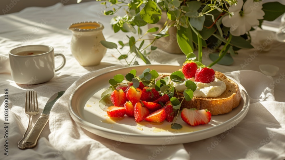 Delicious Strawberries and Whipped Cream on Toast Delicious Strawberries and Whipped Cream on Toast