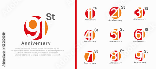 anniversary logotype set. vector design red and orange color circle can be use for celebration moment