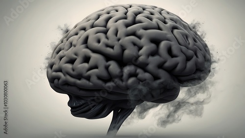 A brain engulfed in thick, black toxic smoke, symbolizing the overwhelming and suffocating nature of anxiety. photo